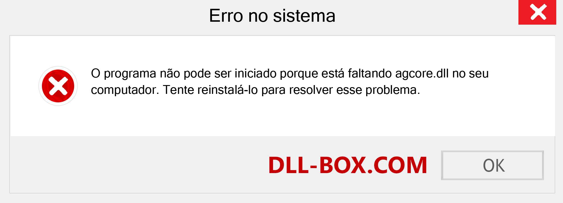 Arquivo agcore.dll ausente ?. Download para Windows 7, 8, 10 - Correção de erro ausente agcore dll no Windows, fotos, imagens